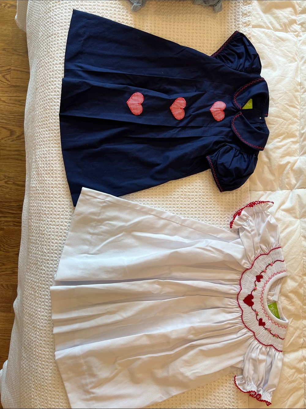 Girls Navy Heart Applique Dress - 2-Pack with White Smocked Dress